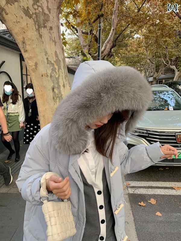 打ち倒す上衣 レディース 韓国風 ロング丈 ボンネット付き添い人 狐毛 朦々たる ポリエステル ゆったり 膝丈 真冬 生あたたかい アウタートップス 通い 水釉青色系 ・垢赤銅色系 米白いこと系 蜜瓜オレンジ色 XS S M コート・ジャケット-レディースファッション
