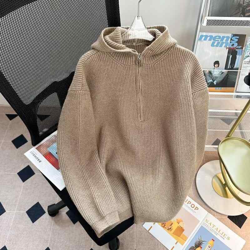 ニット メンズ 厚手 パーカー 長袖 プルオーバー 冬服 無地 ゆったり カジュアル トップス 普段使い 部屋着 カッコイイ おしゃれ グレー カーキ ブラック