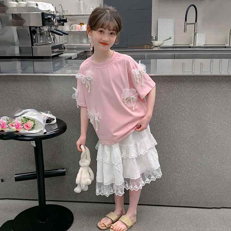 子供用セットアップ スカートスーツ 女の子 夏服 半袖 Tシャツ スカート 2点セット かわいい ガールズ 上下セット キッズ ジュニア 普段着 おしゃれ お出かけ 120cm 130cm 140cm 150cm 160cm 170cm
