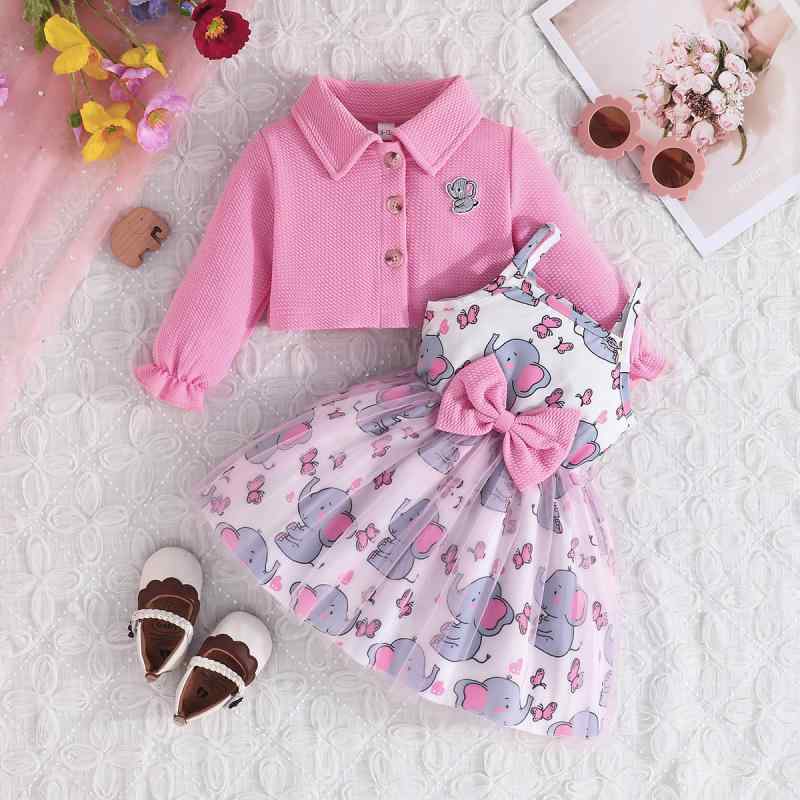 ワンピース ベビー服 長袖 アウター アニマル柄 プリント チュールスカート 2点セット チュニック Aライン 春秋 普段使い 4,524円
