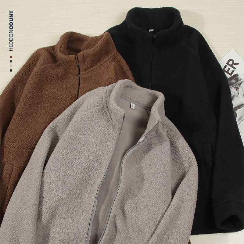 フリースジャケット メンズ 裏起毛 厚手 スタンドカラー 羊羔?風 スウェット カーディガン 秋冬 防寒 普段使い 部屋着 ポリエステル 無地 杢グレー
