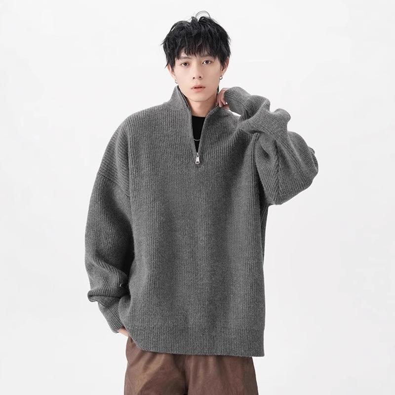 ニット メンズ 秋冬物 プルオーバー 長袖 ハイネック ?松 透气 ??衫 セーター トップス 黒 ブラック グレー アイボリー グリーン