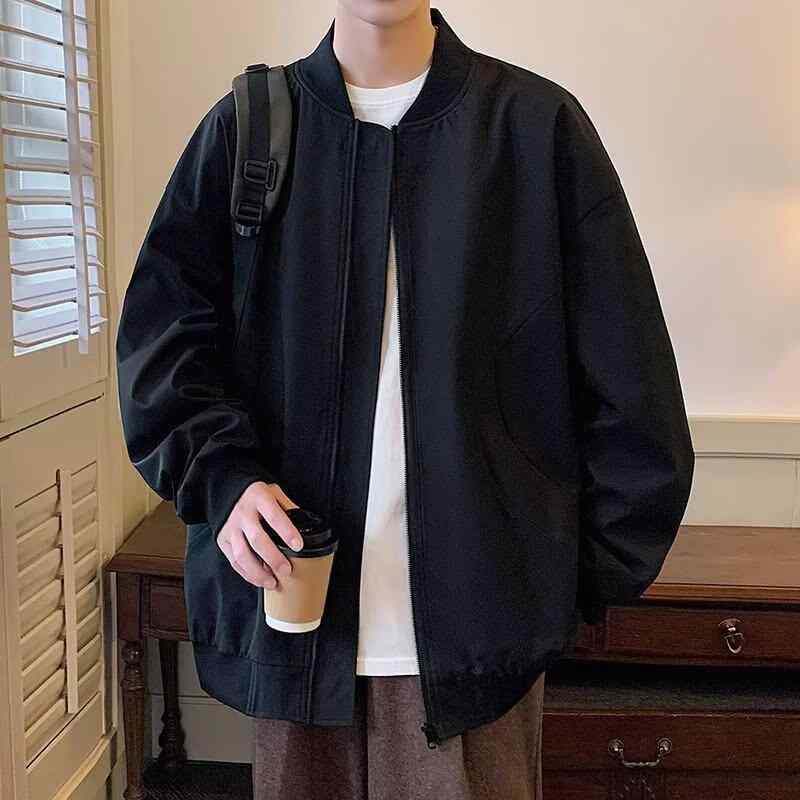 メンズ ジャケット 春季 トップス 復古風 ファッション ゆるシルエット ユニセックス 長袖 黒 ベージュ 緑 化繊混紡 ポリエステル 吸湿速乾 軽量 伸縮性 トレンド ストリートスタイル 日常使い アウトドア ベースボールジャケット フライトジャケット 4,691円