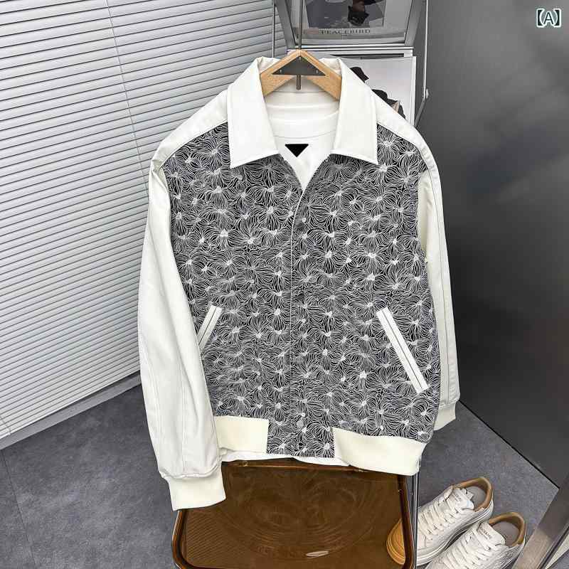 メンズ ジャケット 刺繍 加工 革袖 野球ジャケット 男性用 ファッション コート トレンド アイテム 立襟 デザイン ルーズフィット ジッパー 開閉 ノーハット 普通 厚み 刺繍 模様 化繊 混紡 ポリエステル 100% 素材 春季 秋季 対応 ゆった 8,591円
