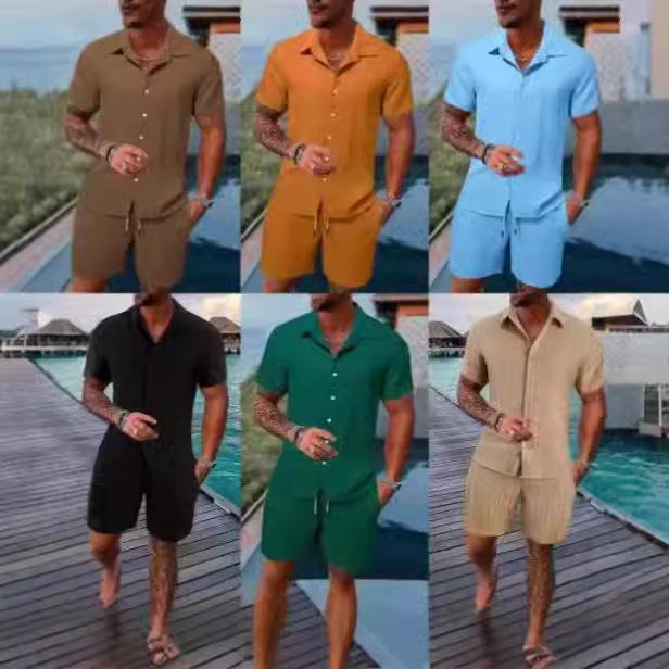 シャツ メンズ カジュアル 半袖シャツ ショートパンツ セットアップ 薄手 ポリエステル混紡 普段使い 部屋着 アウトドア 白 グレー 黒 赤