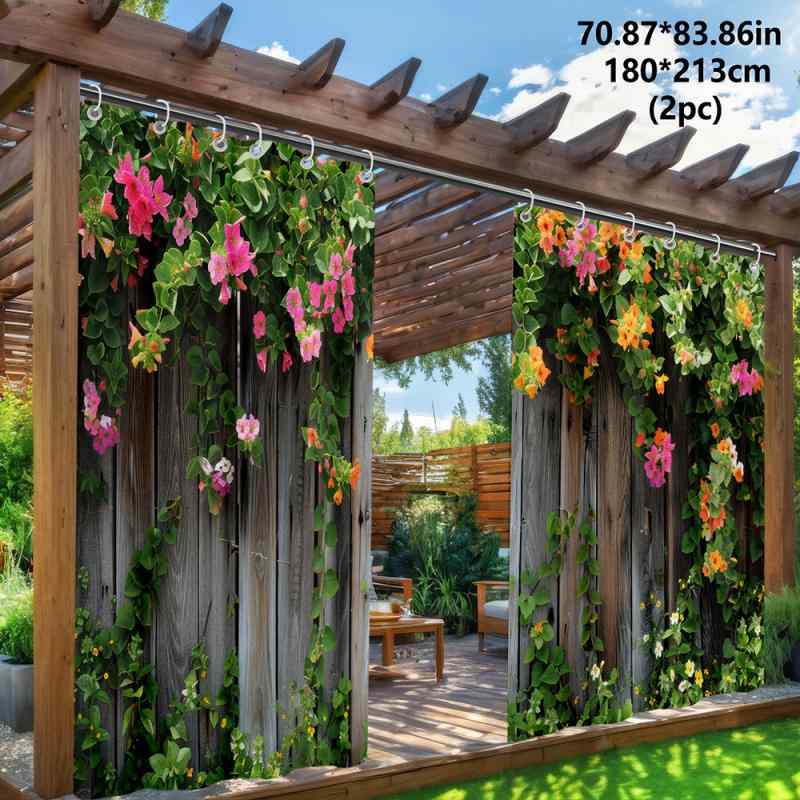 カーテン 防水 屋外用 庭院 復古 グリーン 植物 花柄 現代 シンプル インテリア 遮光 高遮光率 プリント フラット 織り 黒糸 層 防水加工 耐久性 室内外 共用 グレー グリーン ブラウン 花柄 葉柄 窓辺 装飾 インテリア コーディネート 耐水