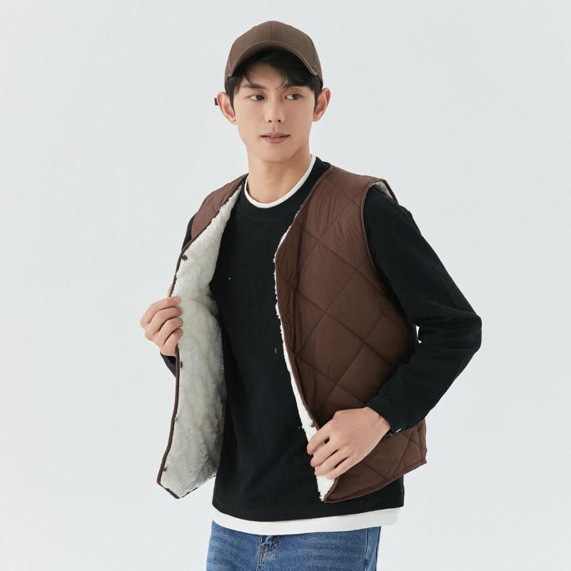 ベスト メンズ 男性用 シープボア 秋冬 ショート丈 ダイヤモンド柄 裏起毛 保温 ウール スーツ 尖角 Vネック 前開き カジュアル ブラック 黒 グレー コーヒー ポリエステル 4,474円