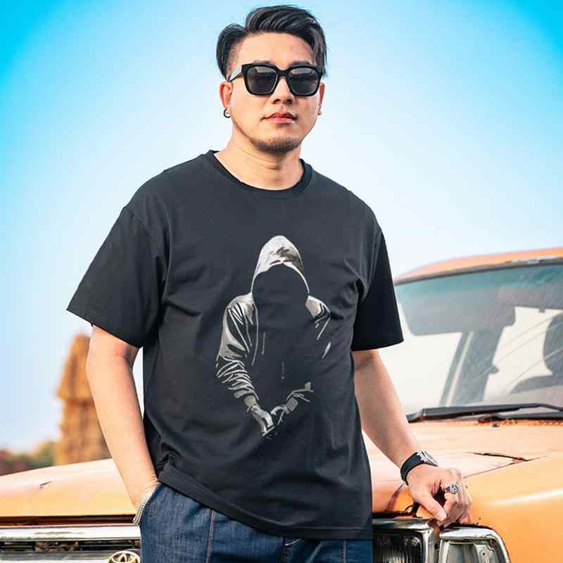 Tシャツ メンズ 大きいサイズ 半袖 コットン ラウンドネック プリントTシャツ ゆったりサイズ 普段使い 薄手 春夏 ブラック