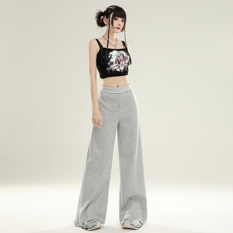 レディース ワイドパンツ 花柄グレー コットン 素材 ミックス クロップド ロング 丈 中腰 ロングパンツ ゆったり シルエット 落ち感 良い スタイル アップ 効果 ポケット 付き カジュアル スタイル 日韓 風 ミリタリー 風 春季 向け 長ズボン
