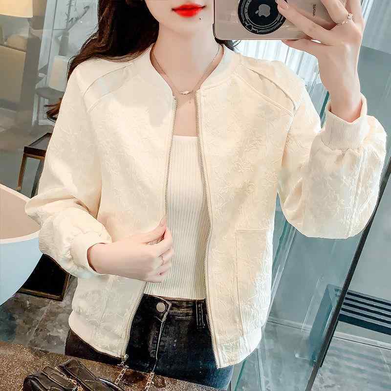 レディース ジャケット 短め 春秋 棒球服 トップス 長袖 ポリエステル 接触冷感 軽量 伸縮性 都市風 通勤用 気質スタイル 切り替えデザイン 百搭 米杏色 アイボリー ピンク系 ハイネック ビッグシルエット カジュアル