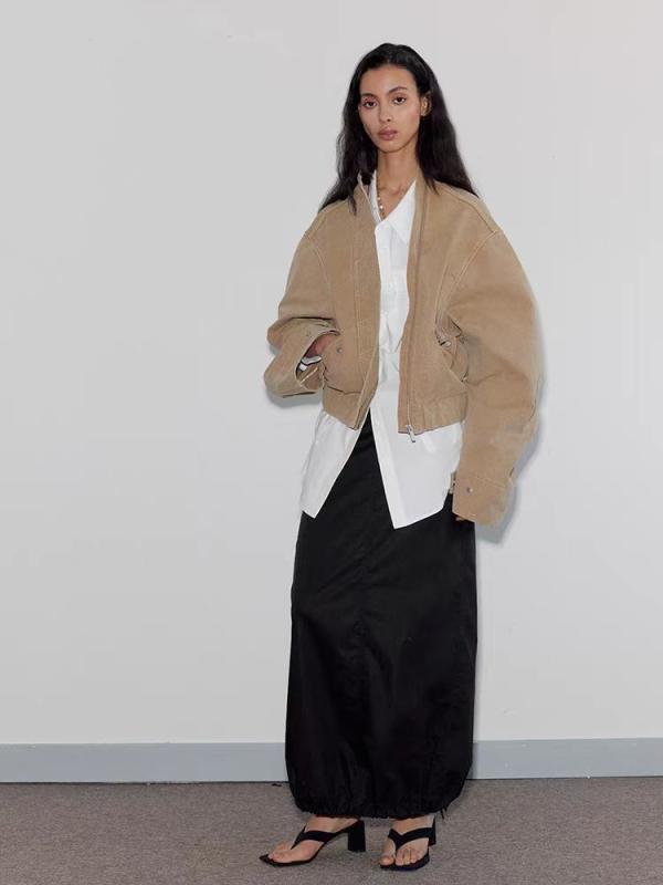 アウター 女性用 秋冬 廓形サカジャク ジャケット デザイン スパイシー マイノリティ レトロ ゆったり コート トップス 長袖 Vネック コットン 素材 ソリッドカラー ウォッシュ加工 ストリート ファッション ワークウェア スタイル 軽量 ゆったりシ｜トミーショップ 店