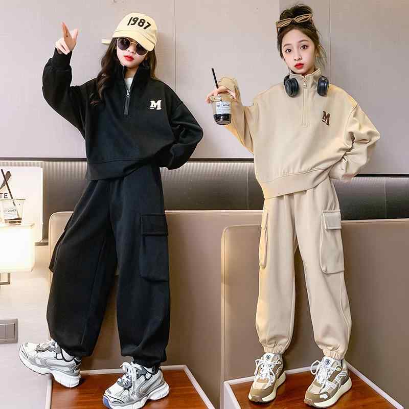 子供服 パンツ セットアップ ガールズ コットン スウェット トレーナー & パンツ 2点セット スポーツMIX スタイル 春秋 普段着 部屋着