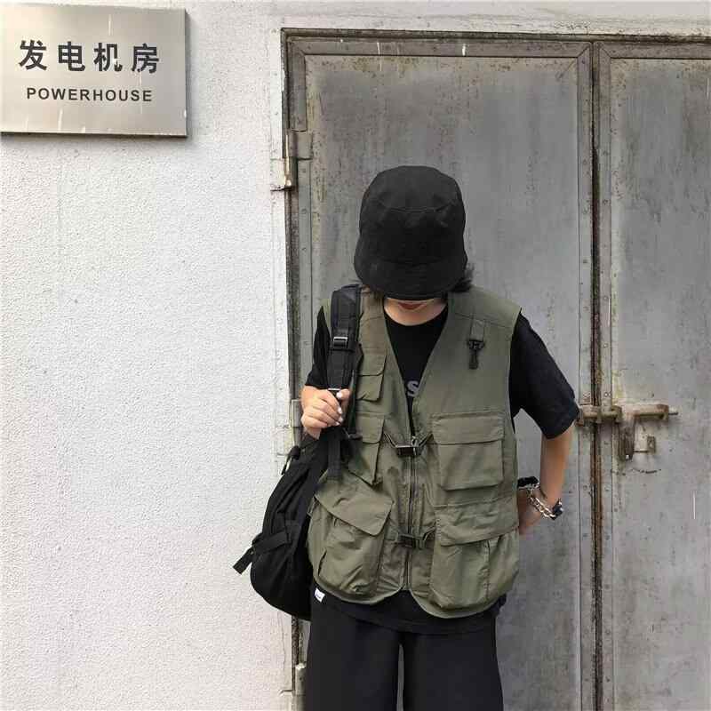 ベスト 男性用 フィッシングベスト ミリタリー 多機能 ツールベスト アウター トップス ヒップホップ ストリート ダンス 無地 ブラック 黒色 グリーン ポリエステル