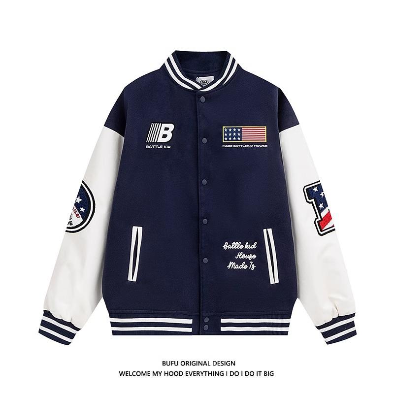 メンズ 秋冬 ジャケット コート トップス 男性用 ワイドシルエット スタンドカラー シングルブレスト 長袖 コットン ポリエステル 耐摩耗 刺繍 ポケット サイドポケット ストレートヘム ノーアイロン ゆったり フィット 黒 ネイビー 秋冬 春秋 青年