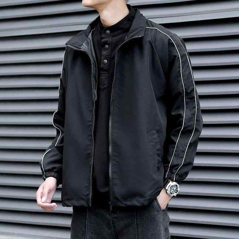 メンズ アウター 秋冬 ジャケット 衝鋒衣 棒球服 高級感 痞? 男装 日系 立領 A字型 一粒扣 厚手 抽象柄 モダール 再生繊維 ブラック 運動 普段使い 軽量 通勤 ストリートファッション 大きめサイズ