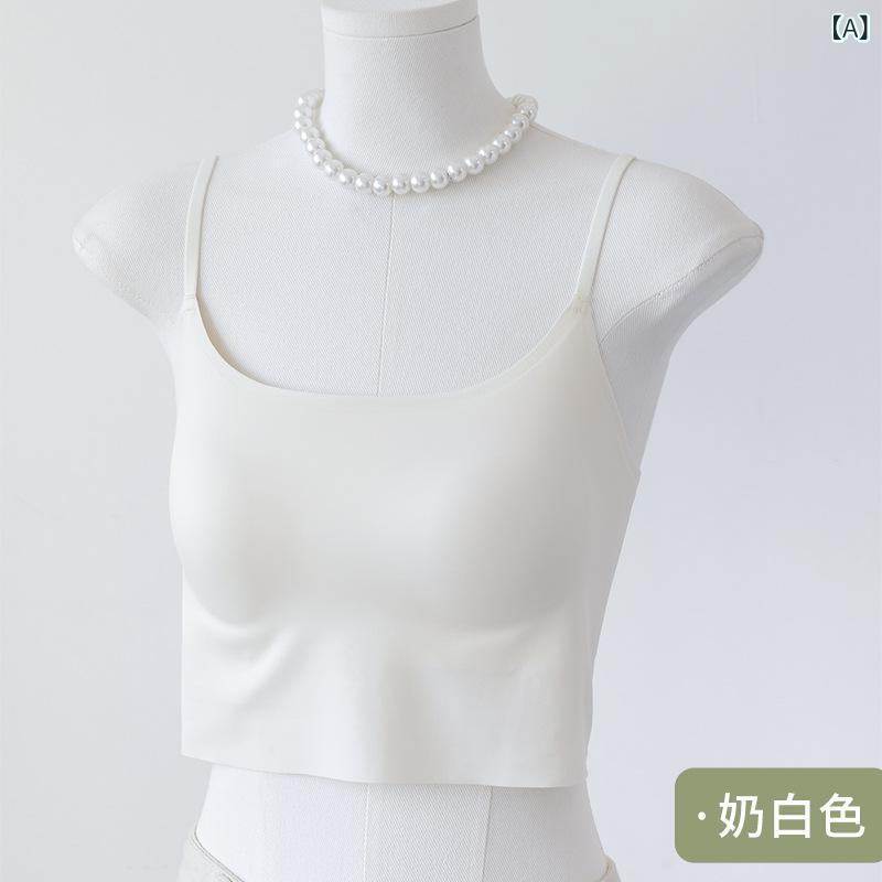 インナー ブラ 女性用 背心一体型 薄型 無痕 接触冷感 吸汗 快適 3/4カップ 薄模杯 綿素材 固定肩ストラップ シンプル カジュアル ミルクホワイト グリーン ブラック ベージュ M Lサイズ 青年向け
