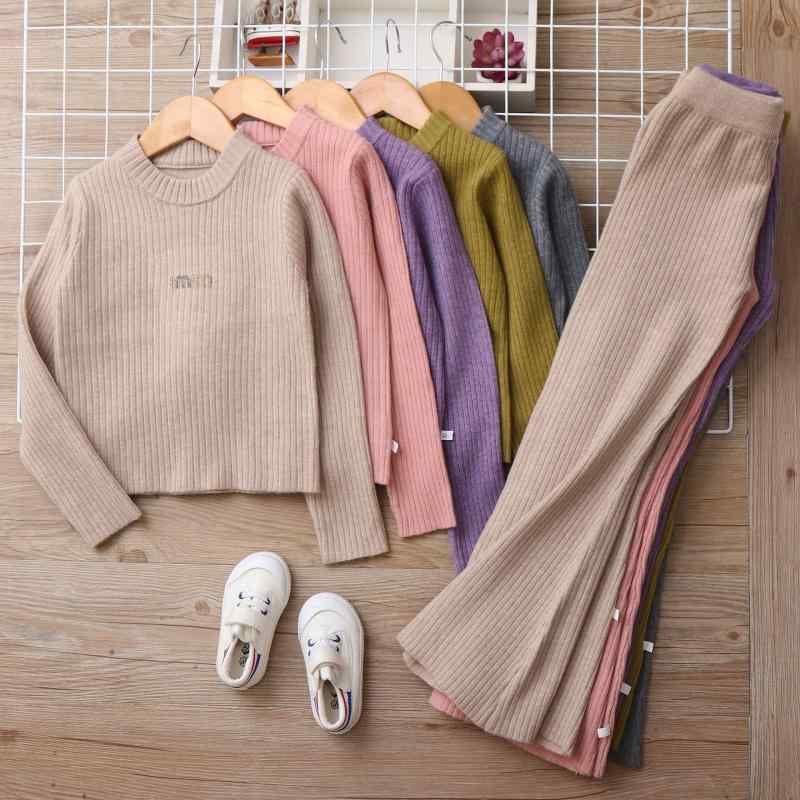 子供服 ニットセットアップ 女の子 長袖セーター & パンツ 上下セット 春秋 薄手 120cm 130cm 140cm 150cm 160cm ピンク系 パープル 黄緑色 グレー