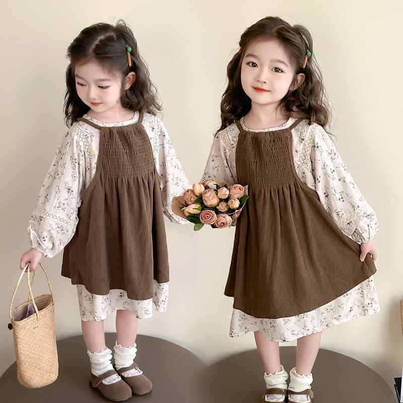 ワンピース & シャツ キッズ 女の子 森ガール 花柄 セットアップ 春秋 90cm 100cm 110cm 120cm 130cm 140cm 発表会 普段着 かわいい 2点 セット