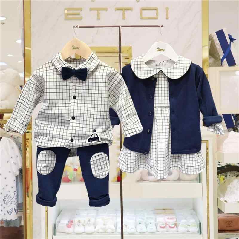 子供用セットアップ 格子柄 春秋 長袖 姉弟 兄弟 姉妹 綿 2点セット 90cm 100cm 110cm 120cm 130cm