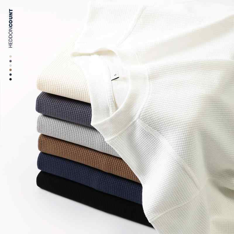 Tシャツ メンズ 半袖 ワッフル生地 無地 クルーネック カットソー スリット入り 220g コットン混紡 トップス 普段使い 部屋着 春夏 秋冬