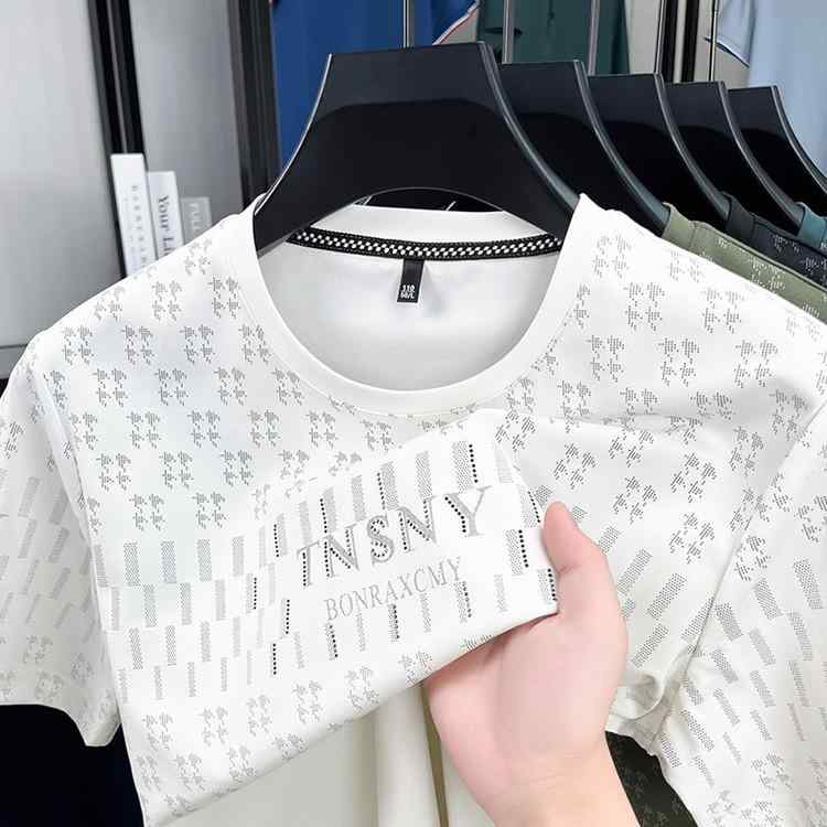 Tシャツ メンズ 男性用 半袖 トップス ラウンドネック 薄手 接触冷感 普段使い カットソー ブラック ホワイト系