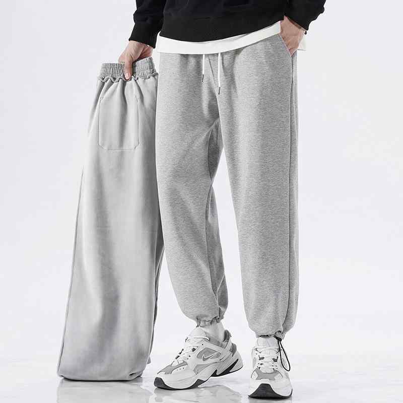 スウェットパンツ メンズ 男性用 綿混紡 秋冬 暖かい 裏起毛 ストレート ドローストリング 伸縮性 ライトグレー ブラック S M L XL 2XL 3XL 4XL