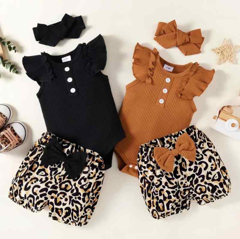 子供服 ベビー服 上下セット 春夏 ノースリーブ ショートパンツ ヒョウ柄 女の子 幼児 2点セット 62CM 68CM 74CM 80cm 86CM