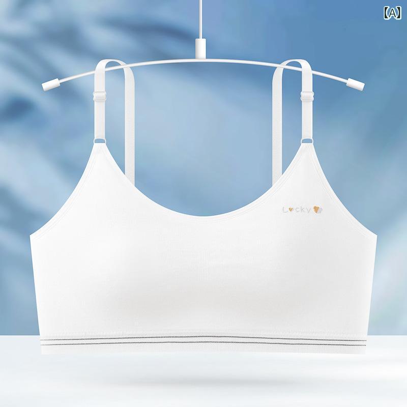 ジュニアブラ 少女用 学生向け モダール スポーツブラ 背心一体型 固定カップ 青春期用 文胸 薄型カップ 無ワイヤー 固定肩紐 透気性 防走光 快適 冬用 シンプルナチュラル ホワイト ピンク グレー ベージュ(x3)
