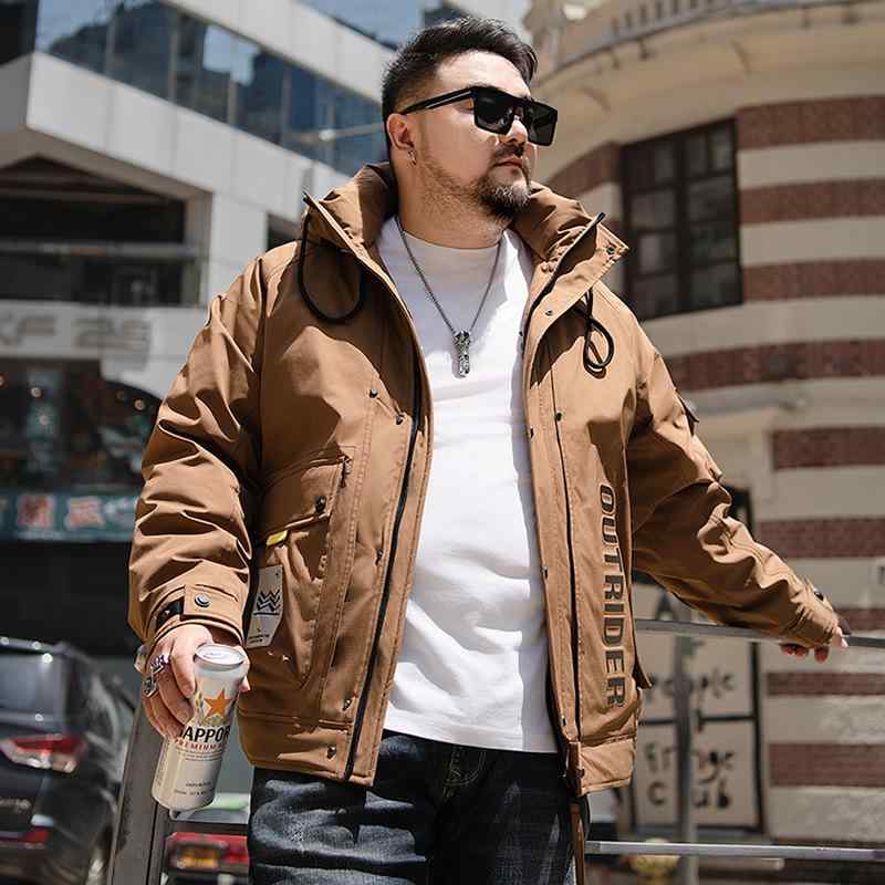羽絨服 メンズ 大きいサイズ フード付き ブルゾン ジャンパー アウター 秋冬 紳士 男性用 3XL 4XL 5XL 6XL 7XL 8XL ブラック ホワイト カーキ色 無地 普段使い 防寒