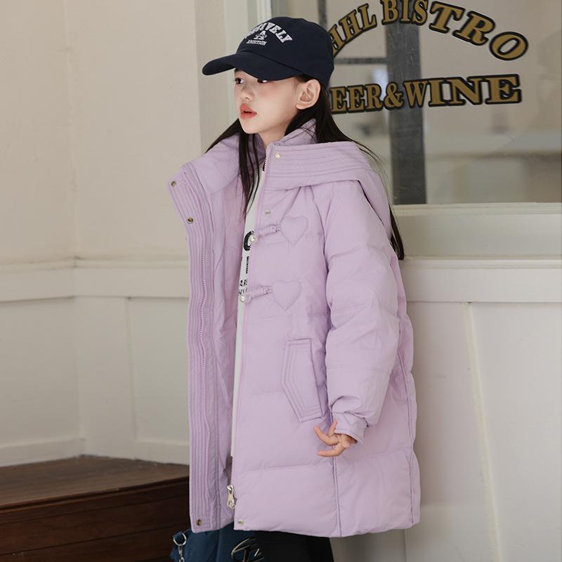 小わっぱ服 落ち込む上衣 ガールズ 中綿入り口・入口 中長丈 ボンネット付き添い人 アウター お召しもの 浅紫色 浅藍色 淡粉色 120珊 130珊 140珊 150珊 160珊 8歳以上 中大童 ポリエステル キッズファッション-キッズ・ベビー・マタニティ-コート・ジャケット