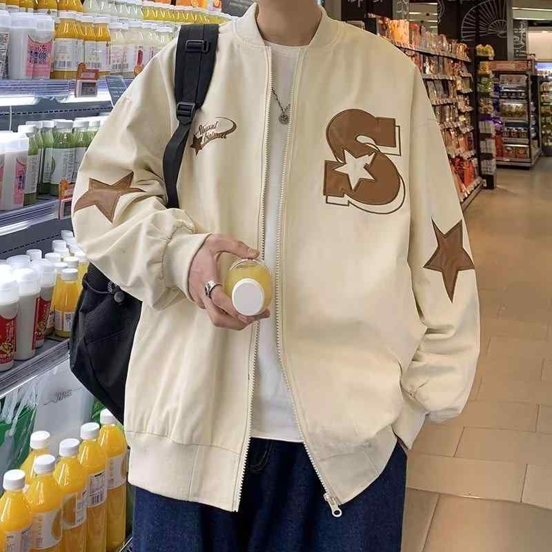 メンズ 秋冬 ジャケット コート トップス 男性用 綿 ポリエステル 素材 長袖 立領 ラグラン袖 デザイン 切り替え プリント 柄 ゆったり シルエット ルーズフィット 軽量 免・聞 加工 吸湿速乾 機能 ブラック ベージュ 色 カジュアル 普段使い 外