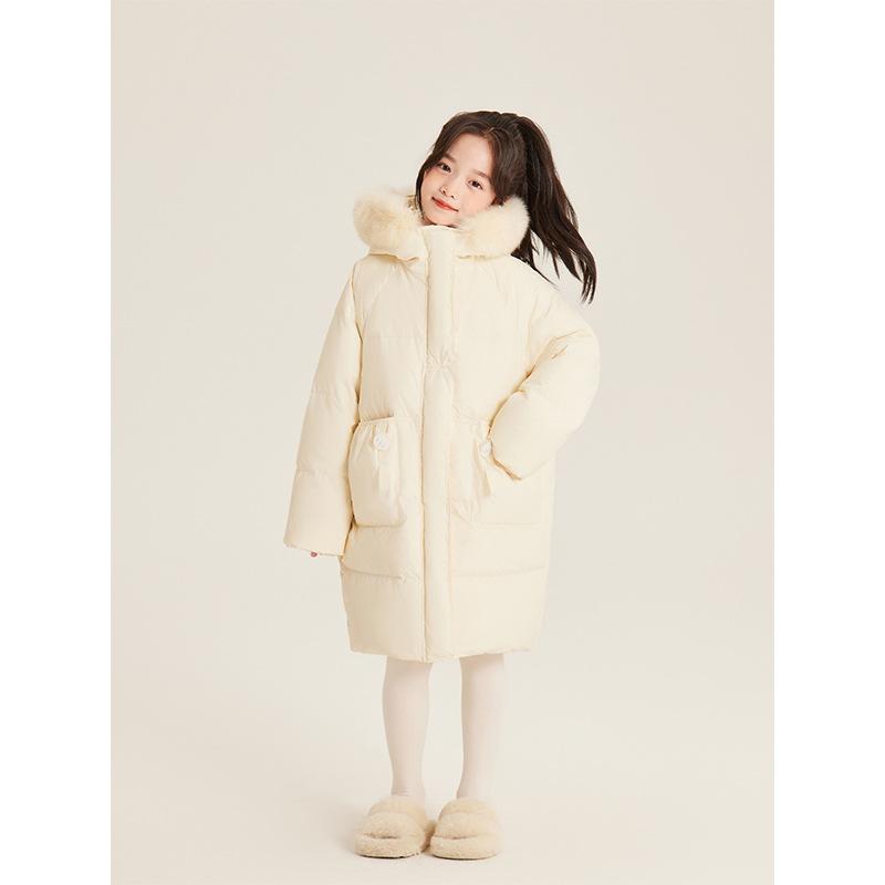 子供服 ガールズ ダウンジャケット 秋冬 大毛襟 フード付き 中綿入り ロング丈 ダウンコート 100cm 110cm 120cm 130cm 140cm 150cm 160cm ポリエステル レッド ブラック ホワイト 18,087円
