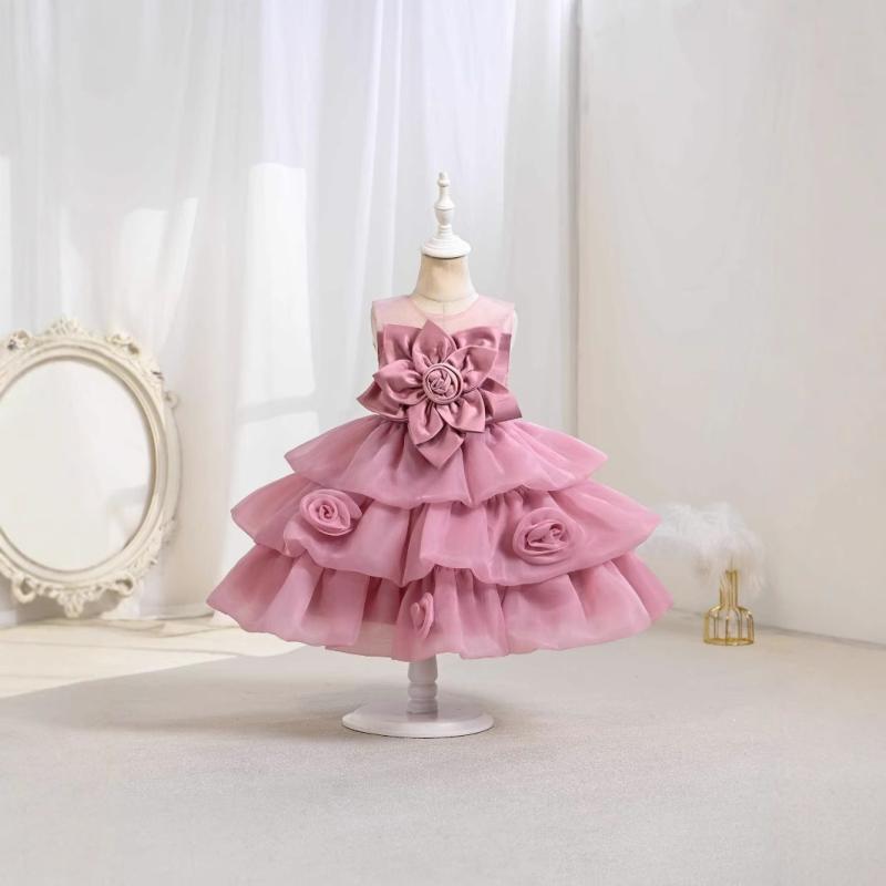 ワンピース 女児 女の子 子供用 ドレス チュールスカート ノースリーブ チュール レース 刺繍 リボン付き 結婚式 パーティー フォーマル 発表会 記念写真 イベント