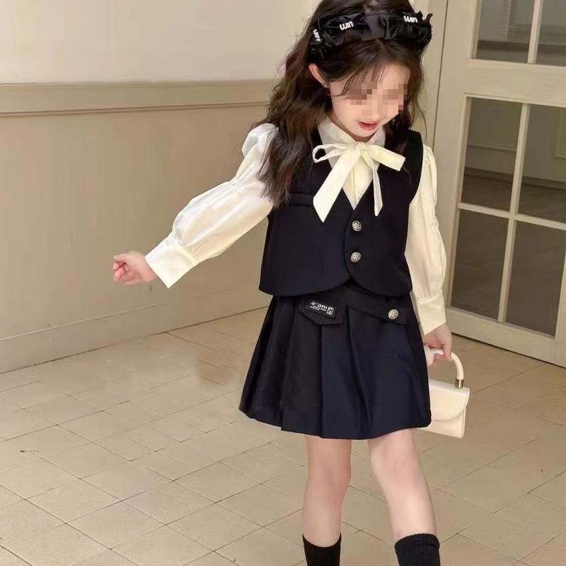子供服 セットアップ 女の子 JK制服 フォーマル スーツ 春秋 長袖 シャツ プリーツスカート ベスト 3点セット 通学 発表会 普段着 80 90 100 110 120 130 140 150cm