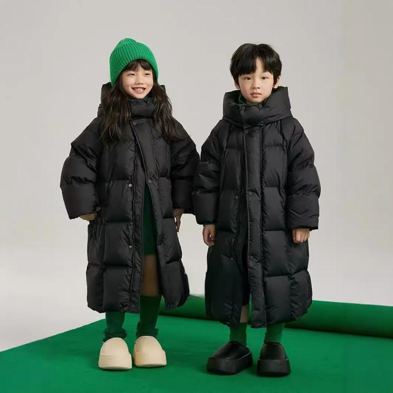 子供服 ダウン風ジャケット ガールズ 中綿コート フード付き ロング丈 無地 カジュアル 秋冬 130cm 140cm 150cm 160cm 170cm 普段着 防寒着 あったか