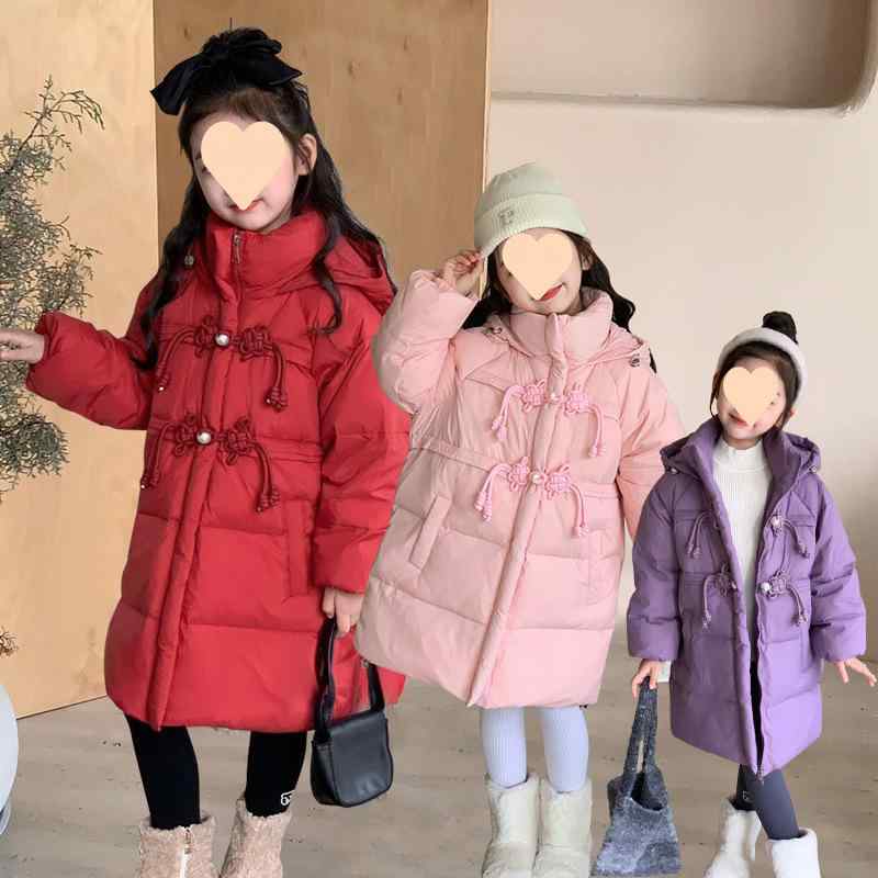 赤ちゃん服 ガールズ 落ち込む上衣 中綿入り口・入口 厚地の外套 ボンネット付き添い人 中長丈 朦々たる 防寒 アウター お嬢さん 8歳以上 新年赤いこと 丁香パープル サクラ色
