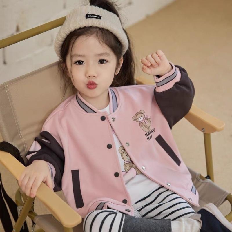 子供服 アウター 女の子 野球服風 ジャケット カーディガン 春秋 綿 長袖 トップス スポーティ カジュアル 赤 ピンク 紺色系 80 90 100 110 120 130