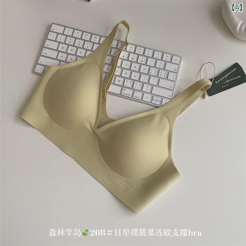 ブラ 女性用 ソフトブラ 深V 無ワイヤー 薄型 3/4カップ ナイロン素材 寄せ上げ 無痕 美背 快適 軽量 伸縮性 固定肩紐 後ろホック 秋冬 イエロー系 グリーン系