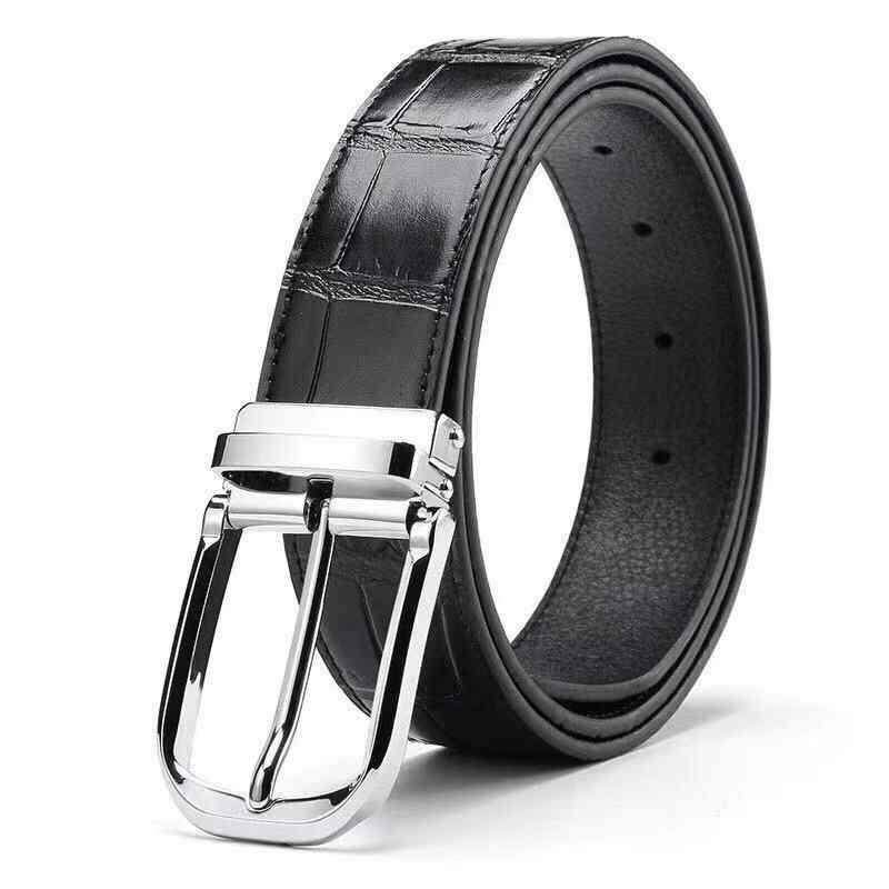 ベルト メンズ 男性用 牛革 レザー 針 バックル 穴あき ?? ワニ柄 型押し ウエスト 通勤 ビジネス カジュアル 黒 ブラック 茶色 ブラウン