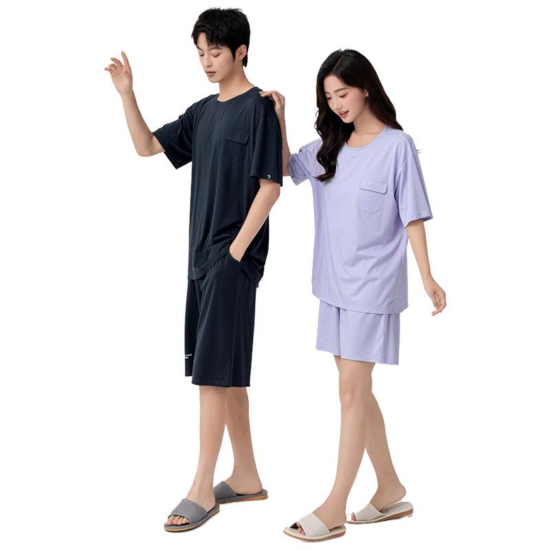 パジャマ レディース 再生繊維 綿 半袖 ショートパンツ 上下セット 薄手 ラウンドネック 胸パッド付き ルームウェア 部屋着 春夏 紫 ピンク系 黒 グレー 接触冷感 吸湿
