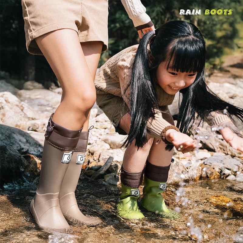 雨靴 レディース 防水 折りたたみ レインシューズ 晴雨兼用 滑り止め 登山 ハイキング 釣り 親子 ペア カジュアル 緑 黒 茶色 灰色