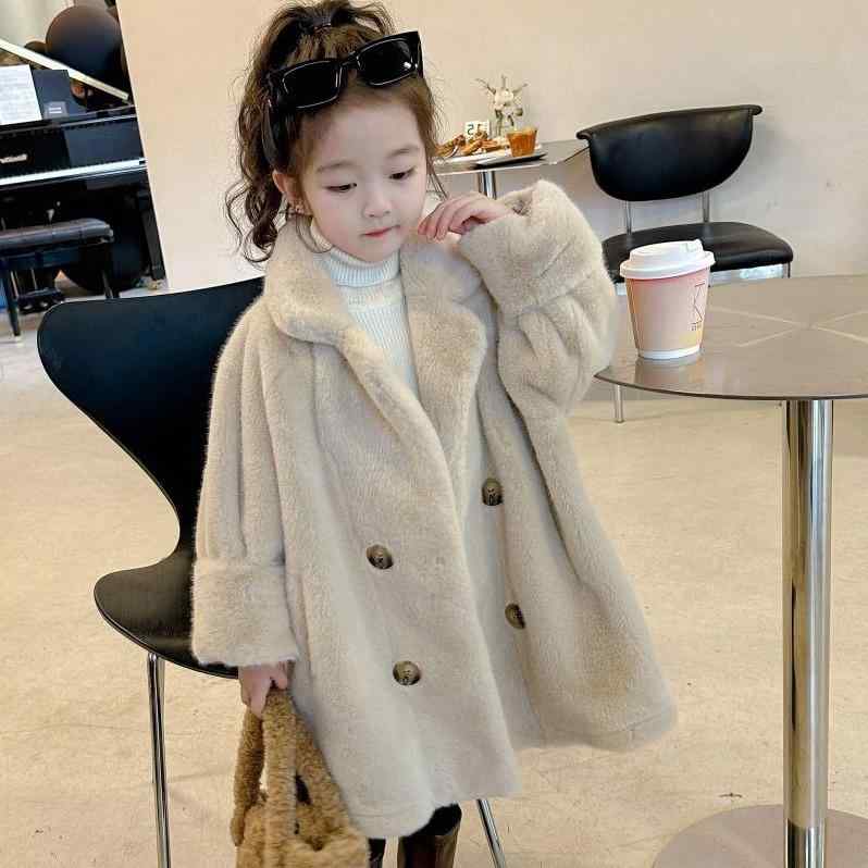 子供服 アウター コート 女の子 秋冬 フェイクファー ミンク カワイイ 韓国風 子供 個性的 ファッション 裏地ポリエステル 杏色 白 ピンク 100 110 120 130 140 150cm