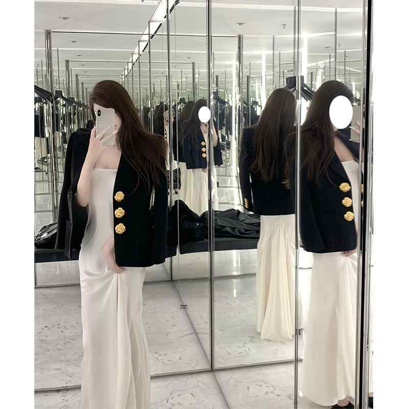 ジャケット レディース テーラードジャケット 韓国風 ブラック ポリエステル 無地 長袖 POLOネック 私服 名媛 御姐風｜トミーショップ 店 8,789円