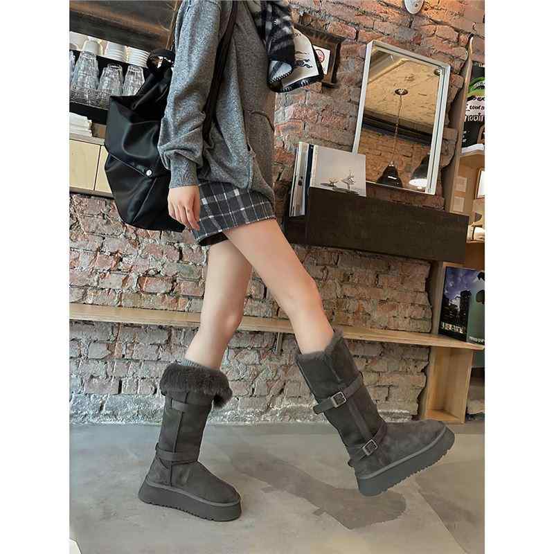 スノーブーツ レディース 女性用 厚底 防寒 暖かい 裏起毛 あったか 長靴 ショートブーツ 灰色 グレー 秋冬 スエード調 普段使い｜トミーショップ 店