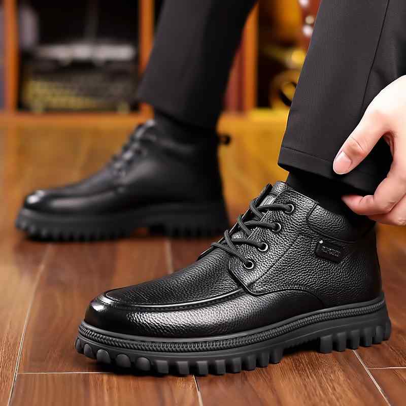 ブーツ メンズ 男性用 紳士靴 本革 ワークブーツ ショートブーツ レースアップ ラウンドトゥ 厚底 防滑 あったか 秋冬 黒 ブラック系
