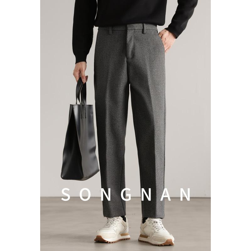 パンツ 男性用 ウールライク テーパードパンツ 厚手 防寒 あったか ポリエステル 秋冬 ミドルウエスト スラックス ズボン