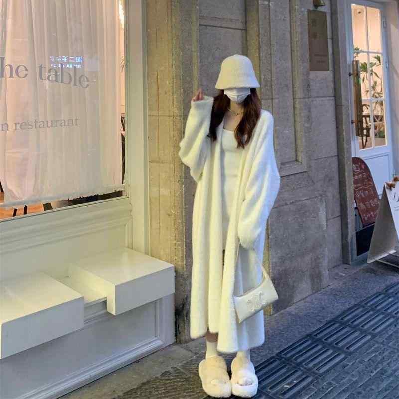 カーディガン レディース 秋冬 ロング丈 ゆったり ミンク風 ニット コート 厚手 ホワイト ピンク系 ブラック ブルー グレー ワインレッド ブラウン系