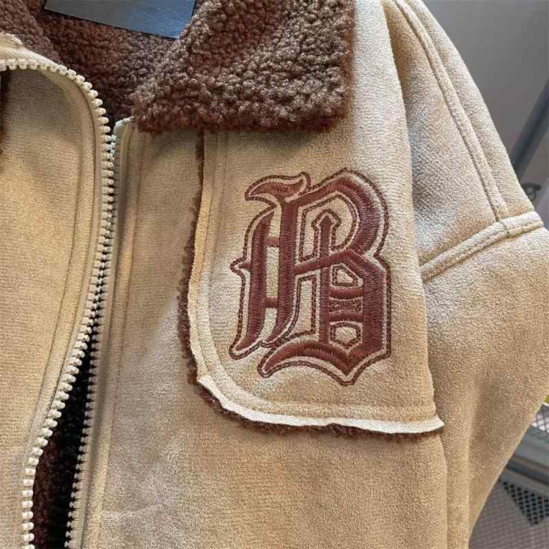上衣 成人男性用 年月 普段使い走り レトロ スエードクロス ラムウール ポリエステル 裏ボア 防風 カーキ色