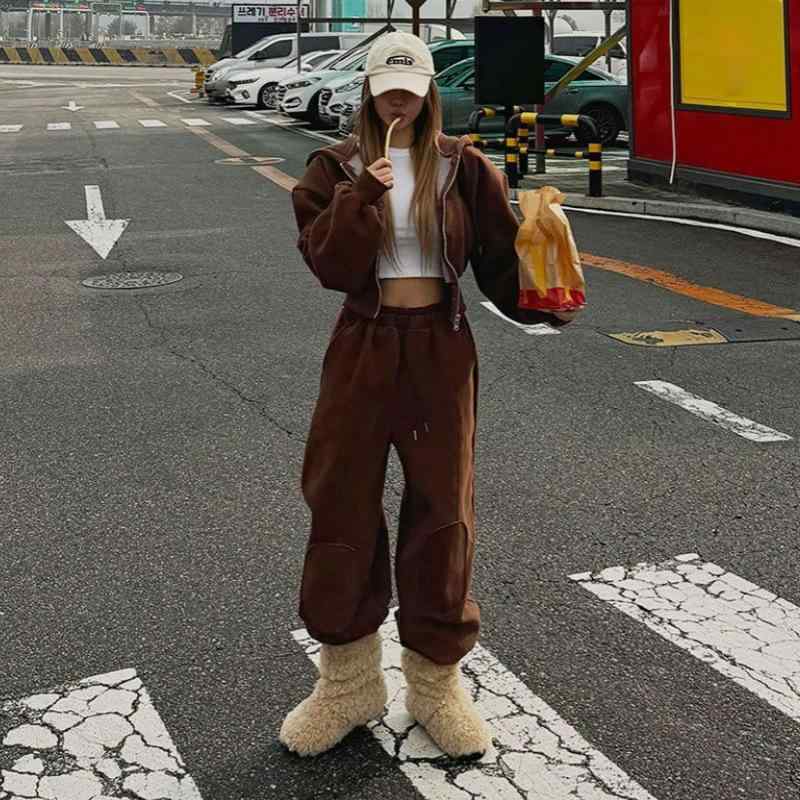 スウェット レディース セットアップ 上下セット 春秋 綿100% パーカー パンツ スポーティ カジュアル ストリート 無地 ブラウン ホワイト グレー