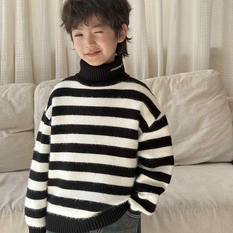 ニット キッズ 男の子 韓国風 冬用 セーター 子供服 トップス 長袖 高 colネック ボーダー柄 あったか 普段着 通学着 110cm 120cm 130cm 140cm 150cm 160cm 170cm